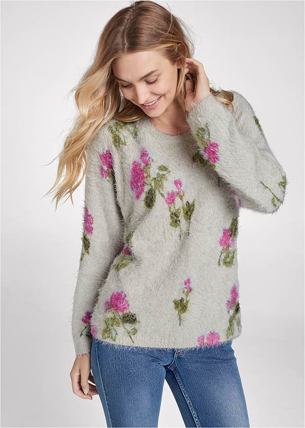 Cropped front view Floral Cozy Sweater