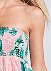Detail front view Palm Print Strapless Lace Detail Top