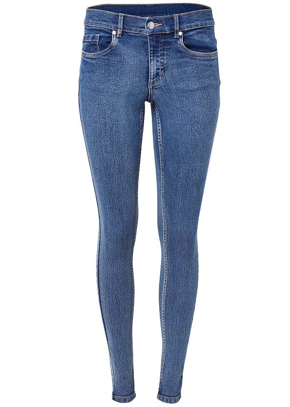 Brand New M&S Denim Ladies Med Indigo Skinny Mid Rise Jeans Size 24R