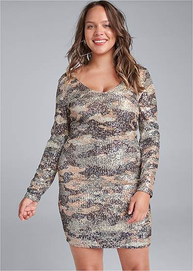 Plus Size Sequin Camo Dress