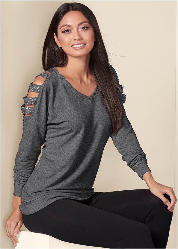 Cropped Front View Stud Embellished Sweatshirt