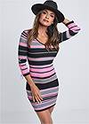 Cropped Front View Striped Sweater Dress