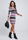 Full Front View Striped Sweater Dress