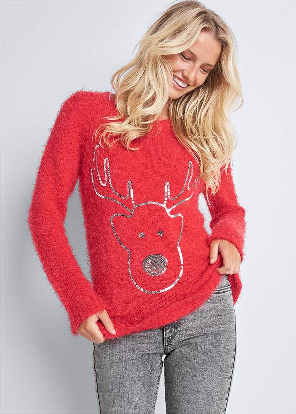 Reindeer Sweater,Lace Detail Booties