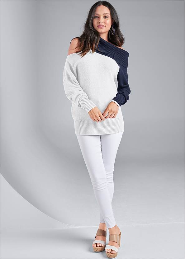 Full Front View One-Shoulder Sweater
