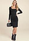 Full Front View Ruched Long Sleeve Dress