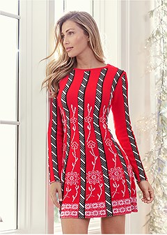 Striped Sweater Dress in Red Multi | VENUS