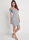 Full front view Ruched Sleeve Ribbed Dress