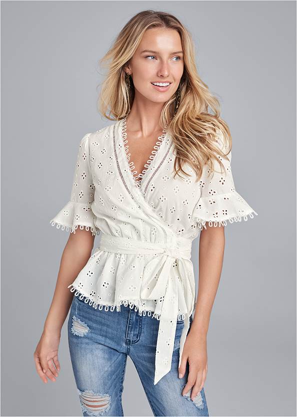 Front View Eyelet Wrap Top