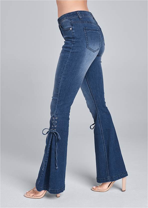 Waist down side view Lace-Up Flare Jeans