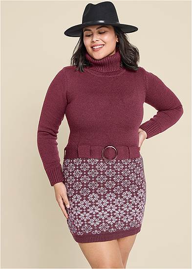 Plus Size Belted Sweater Dress