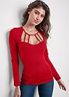 Cropped Front View Long Sleeve Strappy Top