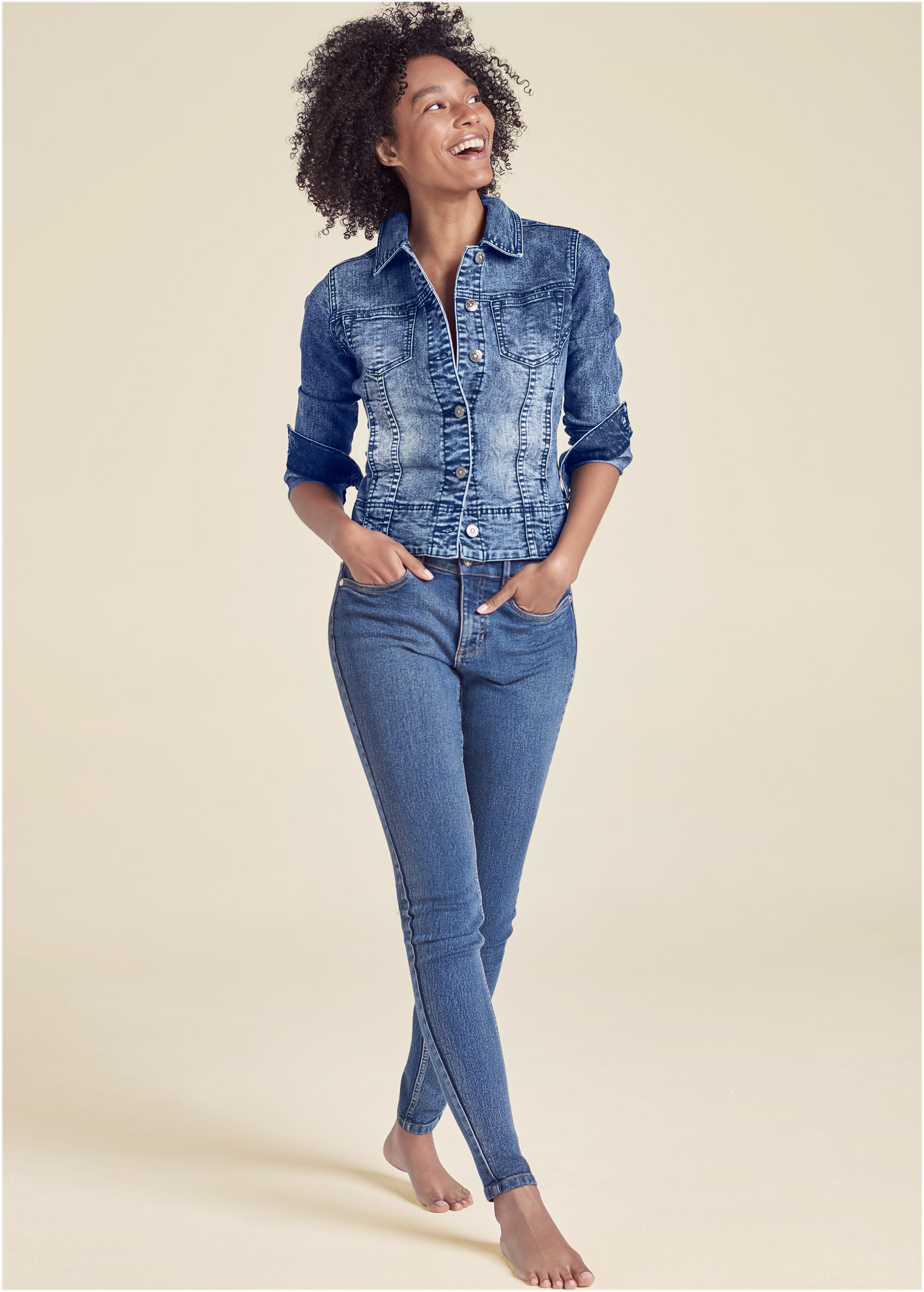 ladies blue jean suits