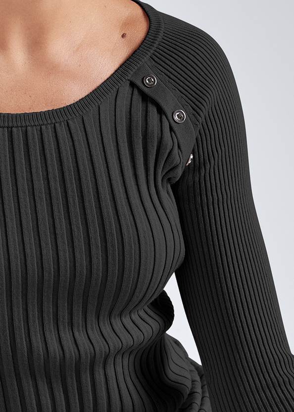 VENUS | Ribbed Button Detail Sweater in Black