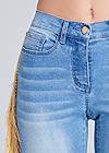 Detail front view Cropped Fringe Trim Jeans