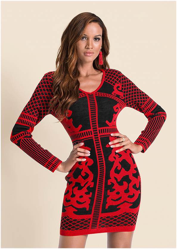 Cropped front view Printed Sweater Dress