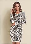 Cropped front view Animal Print Sweater Dress