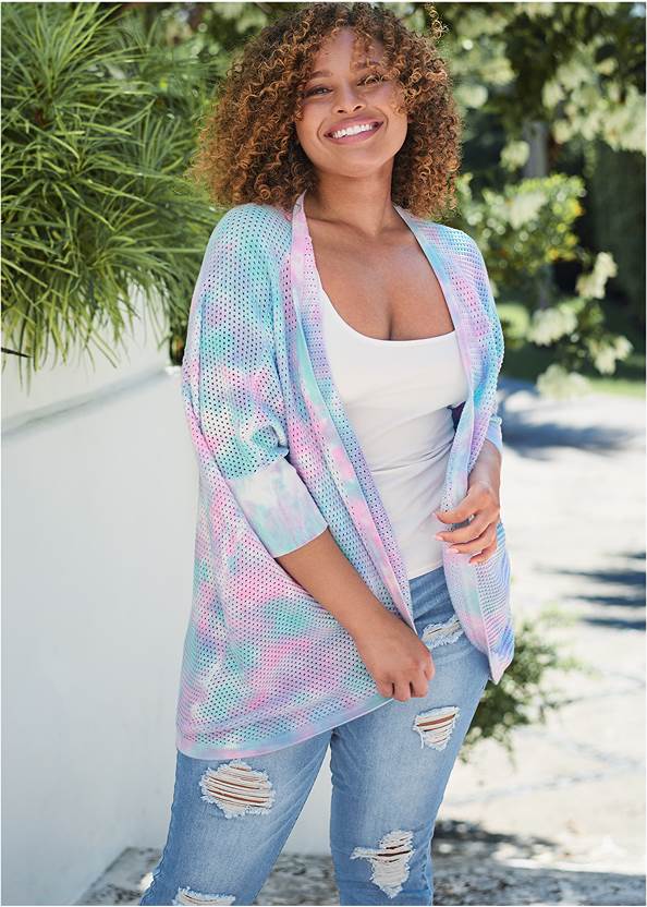 Tie-Dye Cocoon Cardigan,Basic Cami Two Pack,Triangle Hem Jeans,Embellished Rope Sandals,Ombre Chain Crossbody