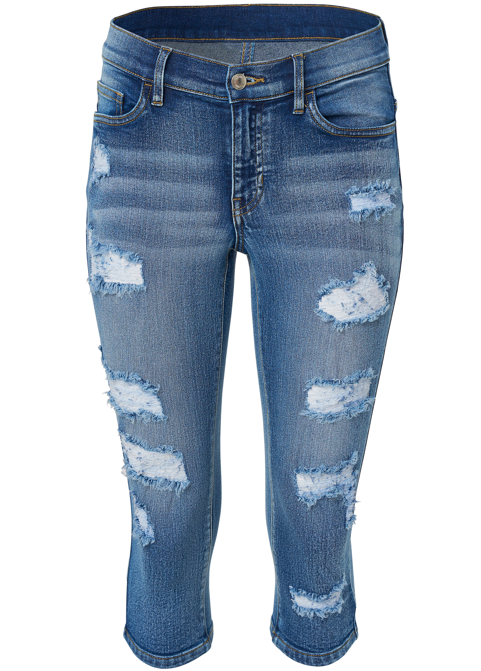 RIPPED CAPRI JEANS in Medium Wash VENUS