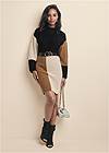 Full front view Belted Color Block Sweater Dress