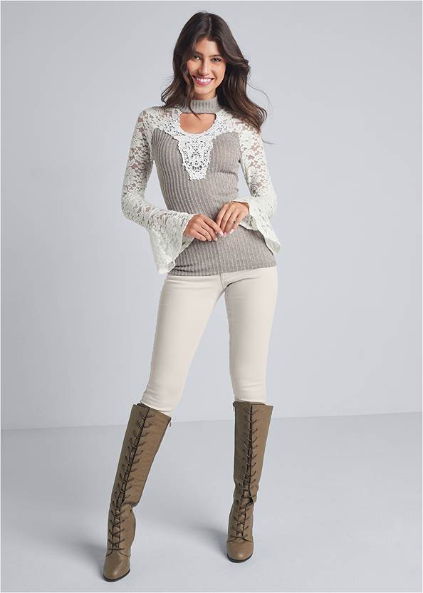 Alternate View Lace Detail Ribbed Top