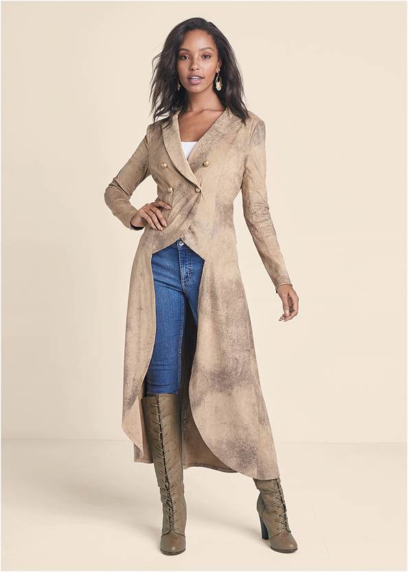 High-Low Faux-Suede Blazer,Basic Cami Two Pack,Bum Lifter Jeans,Slim Jeans,Knotted Slouchy Boots,Lace-Up Tall Boots,Wood Earrings,Fringe Bucket Bag