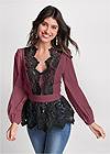Cropped front view Lace Peplum Blouse