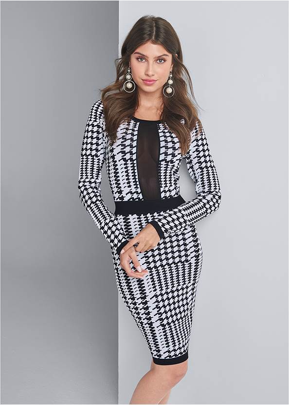 Houndstooth Bandage Dress,Strappy Wrap Heels