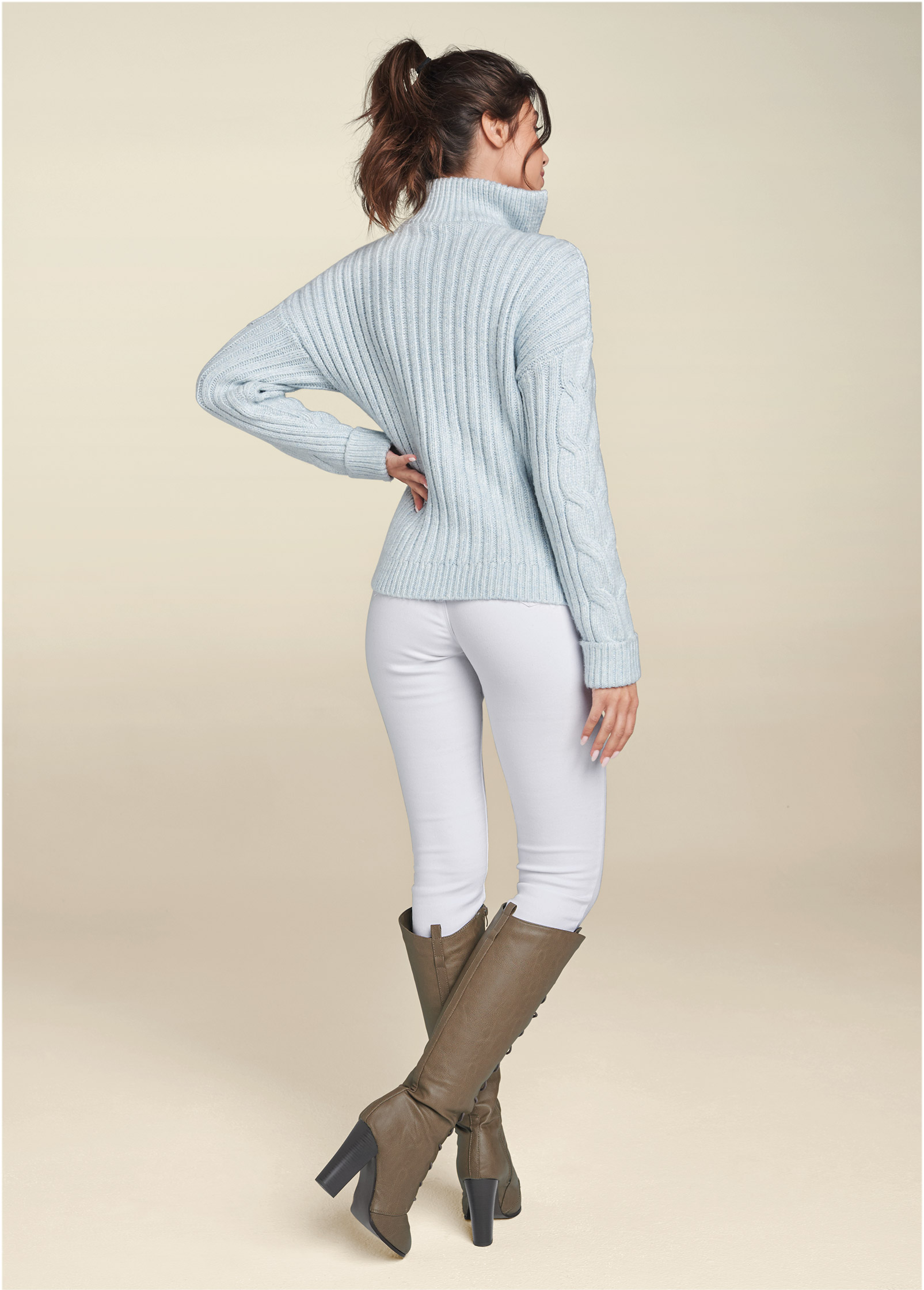 QUARTER ZIP SWEATER in Heathered Blue | VENUS