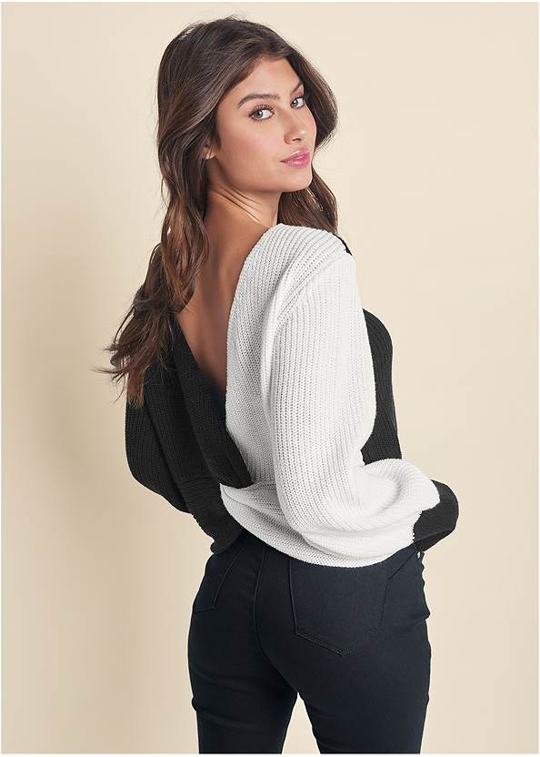 Cropped back view Twist V-Back Sweater