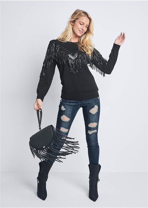 Full front view Fringe Detail Sweater