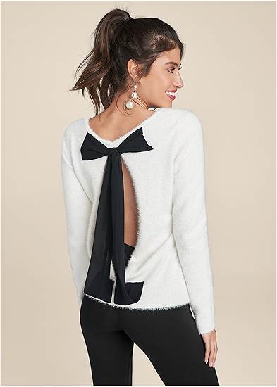 Bow Detail Open Back Sweater