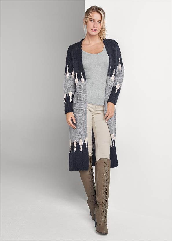 Full front view Printed Color Block Duster