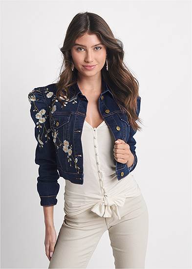Plus Size Embroidered Jean Jacket
