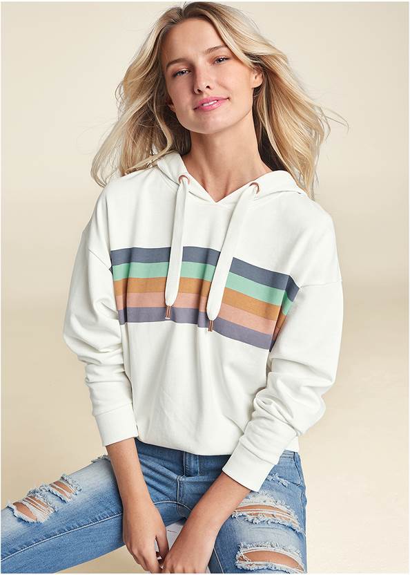 Cropped Front View Striped Detail Sweatshirt