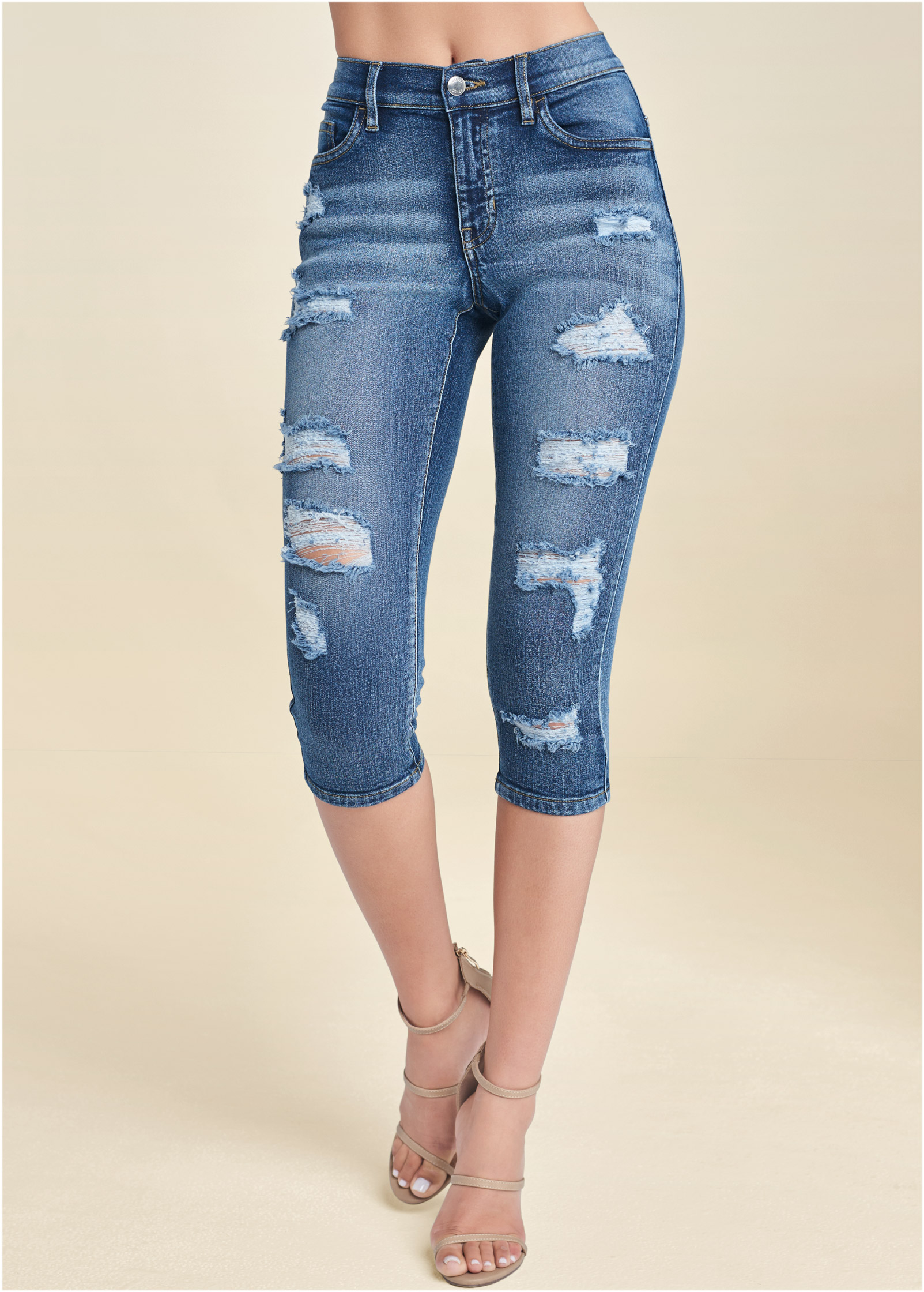 distressed denim capris