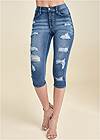 Front View Ripped Capri Jeans