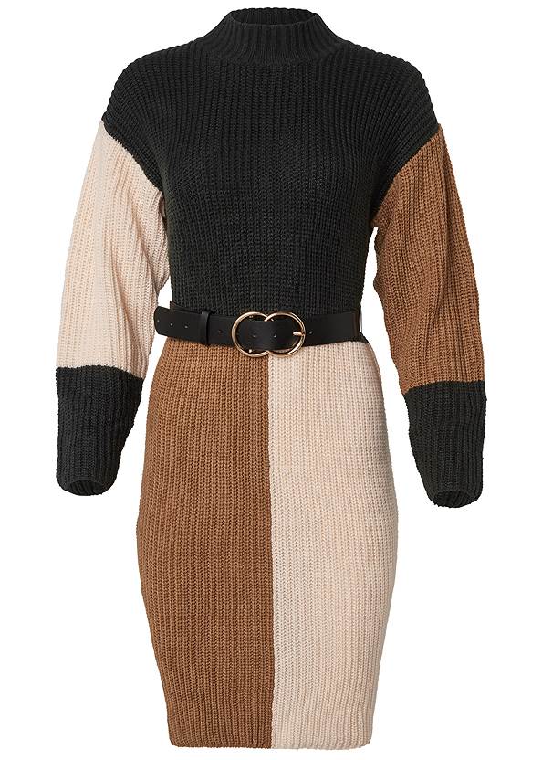Ghost with background  view Belted Color Block Sweater Dress