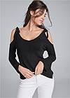 Cropped Front View Cold-Shoulder Sweater