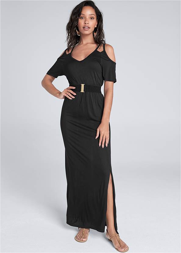 Cold-Shoulder Maxi Dress in Black | VENUS