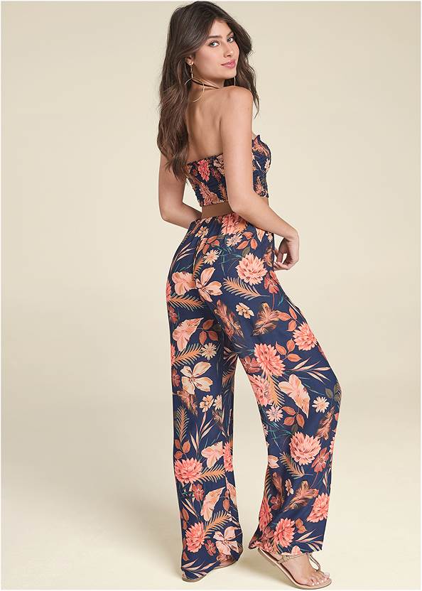 Back View Floral Strapless Jumpsuit