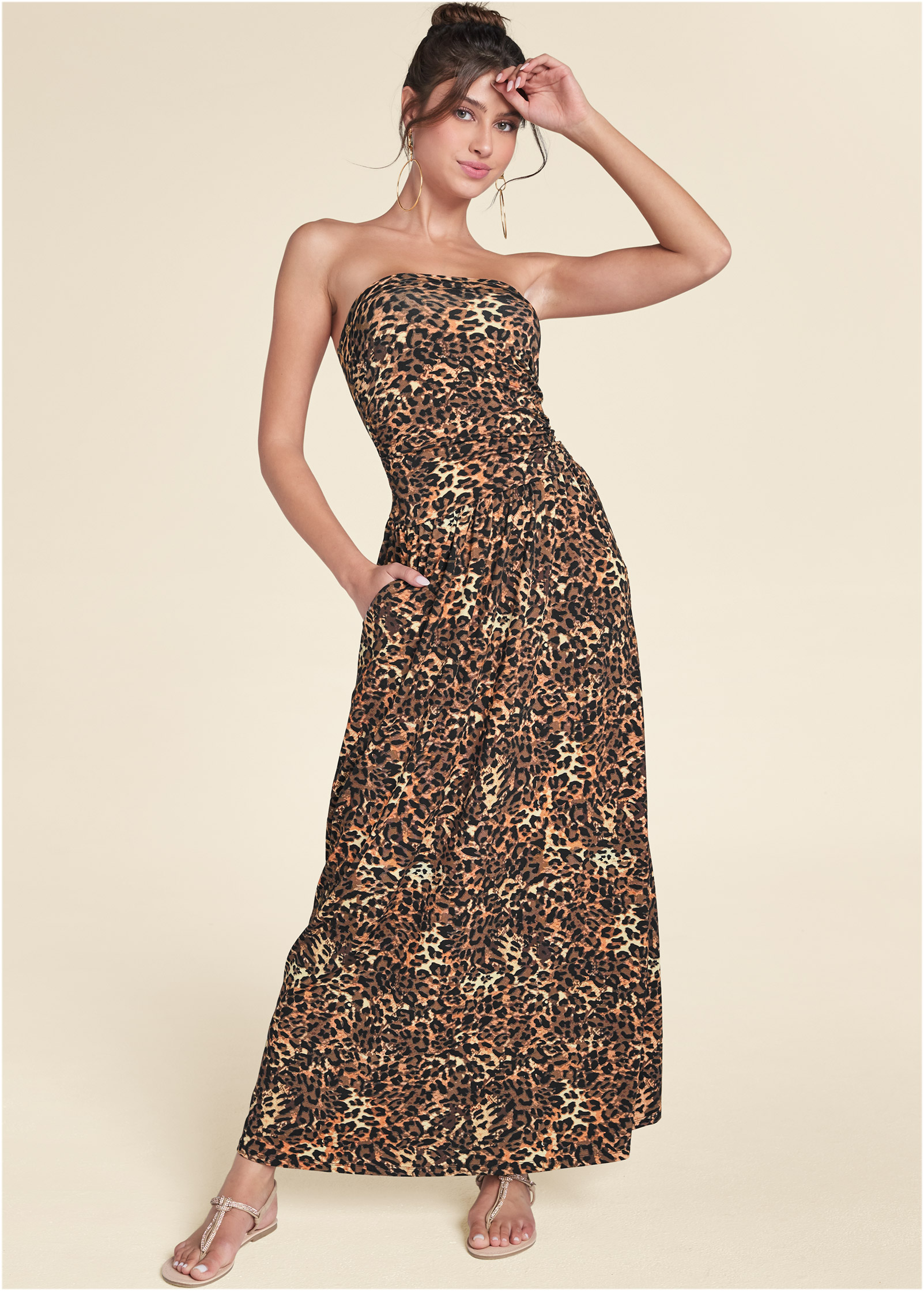 Printed Maxi Dress - Brown Multi | VENUS