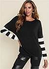 Front View Stripe Sleeve Sweater