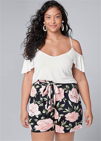 Plus Size Floral High Waisted Shorts