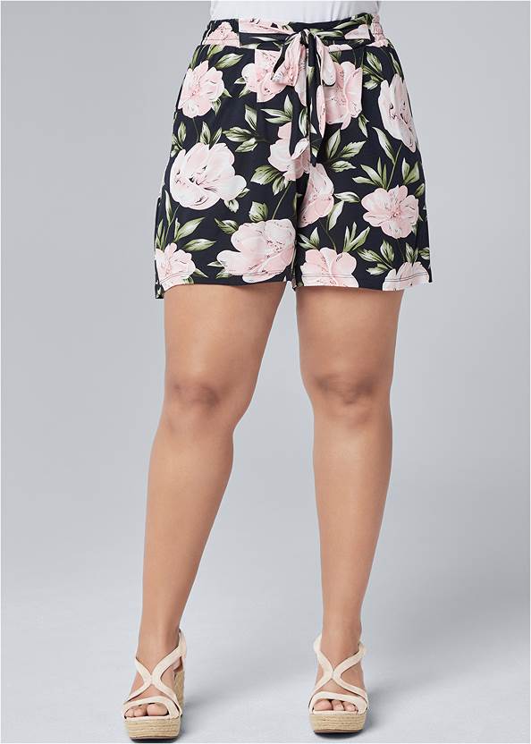 Cropped Front View Floral High Waisted Shorts