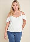 Front View Ruffle Cold-Shoulder Top