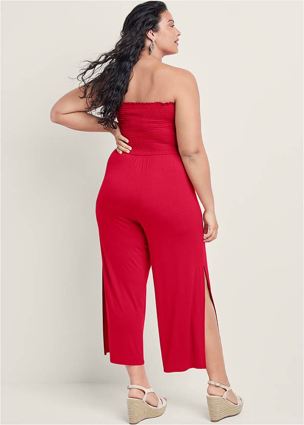 Back View Smocked Tie-Front Jumpsuit