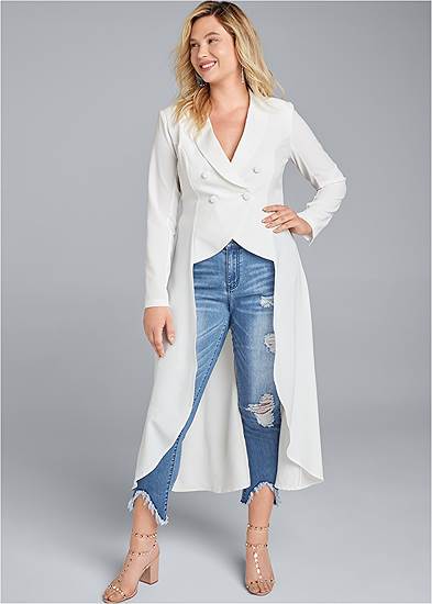 Plus Size High-Low Double Breasted Blazer