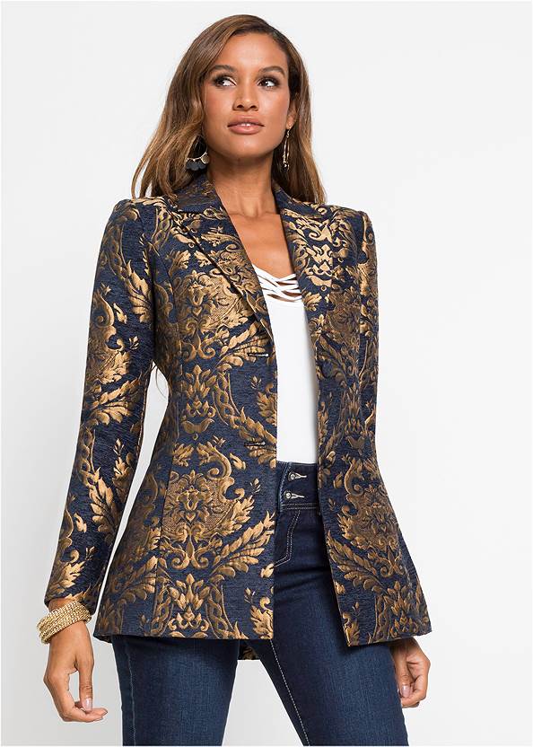 Jacquard Paisley Blazer,Basic Cami Two Pack,Lift Jeans,Sexy Ankle Strap Heels