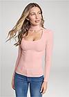 Cropped front view Ribbed Mock-Neck Top